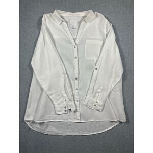 Sigrid Olsen 100% Linen Long Sleeve Shirt White Size Large